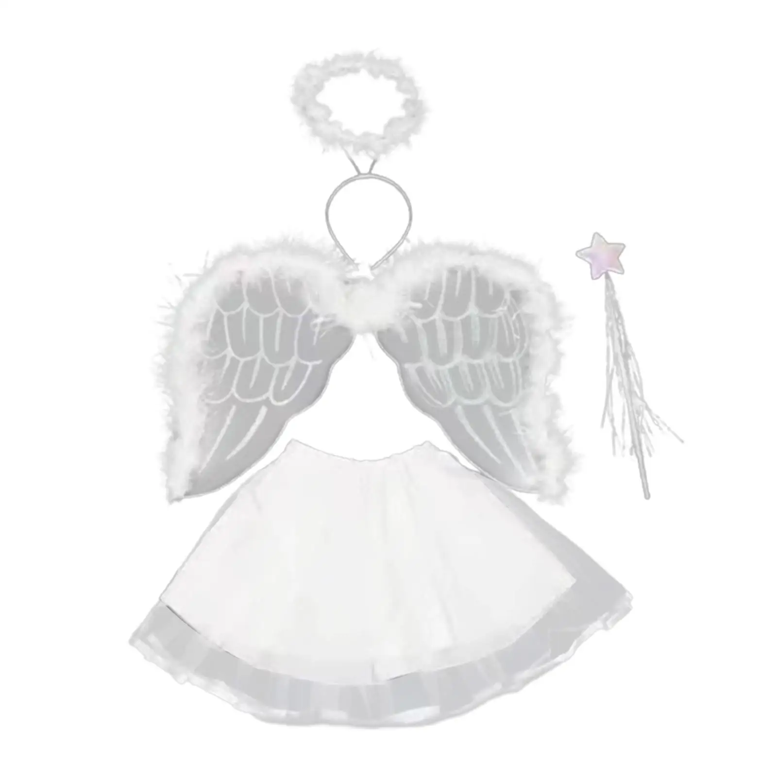 Angel Costume for Girls Lovely Kids Cosplay Tutu Skirt Angel Wing for Festival Masquerade Carnival Role Play Party Supplies