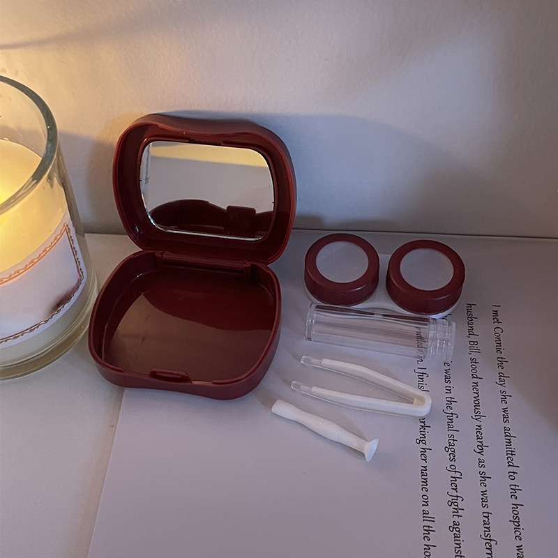 Retro Rot Frauen Herzförmige Kontaktlinsen Fall Tragbare Schönheit Schüler Lagerung Container Box – Detail 3