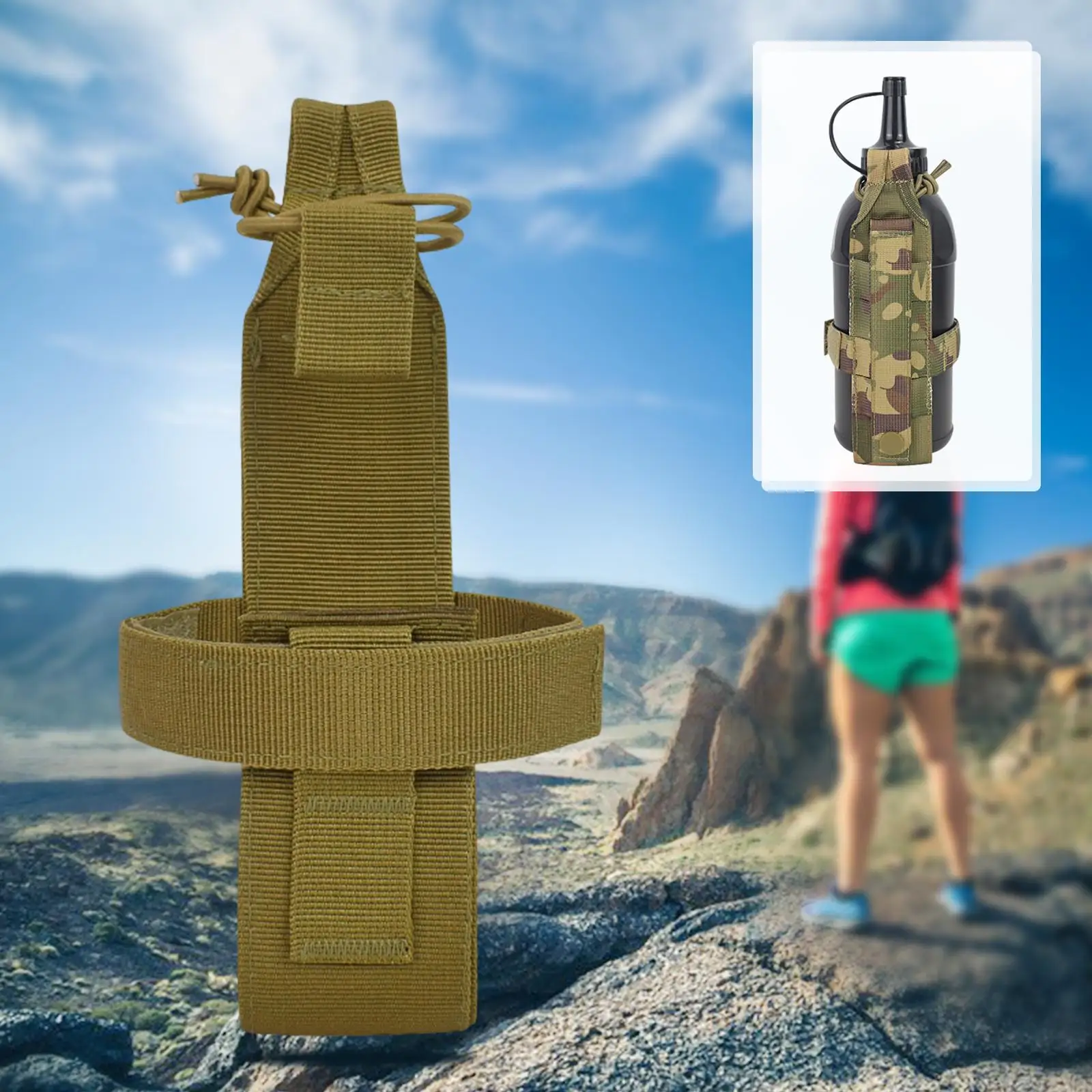 Portable Water Bottle Pouch Kettle Belt, Adjustable Outdoor Holder Bag for Hiking Traveling Hunting Supplies
