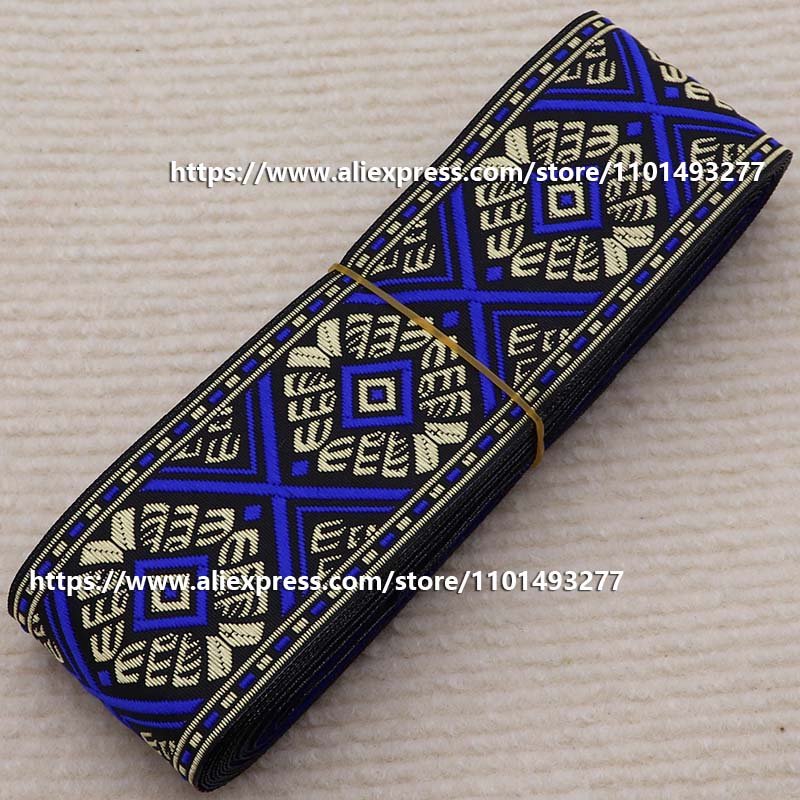 Description Picture 4 of item7 Yards 5cm Jacquard Ribbon Geometric Pattern Ethnic Lace Trim Embroidered Woven Webbing Tape For Clothing Bag DIY Sewing Fabric