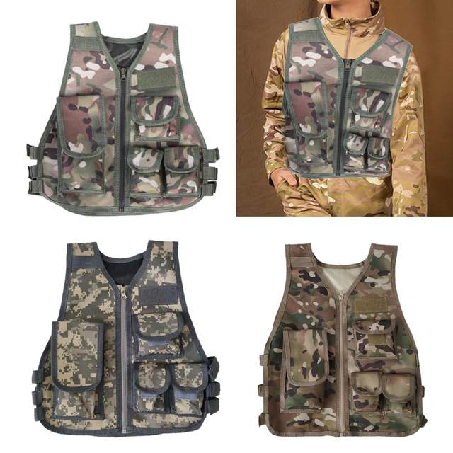 Kids Tactical Vest Lightweight Adjustable Protective Breathable Waistcoat for CS Games Hunting Paintball Outdoor
