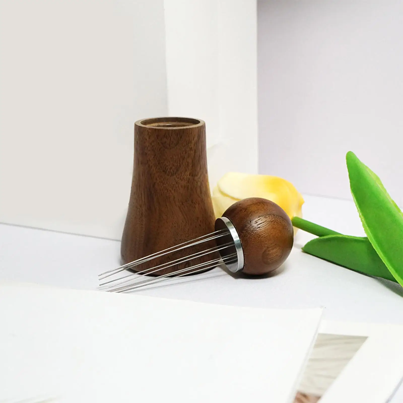 Espresso Stirrer Barista Accessories Natural Wood Handle and stand to