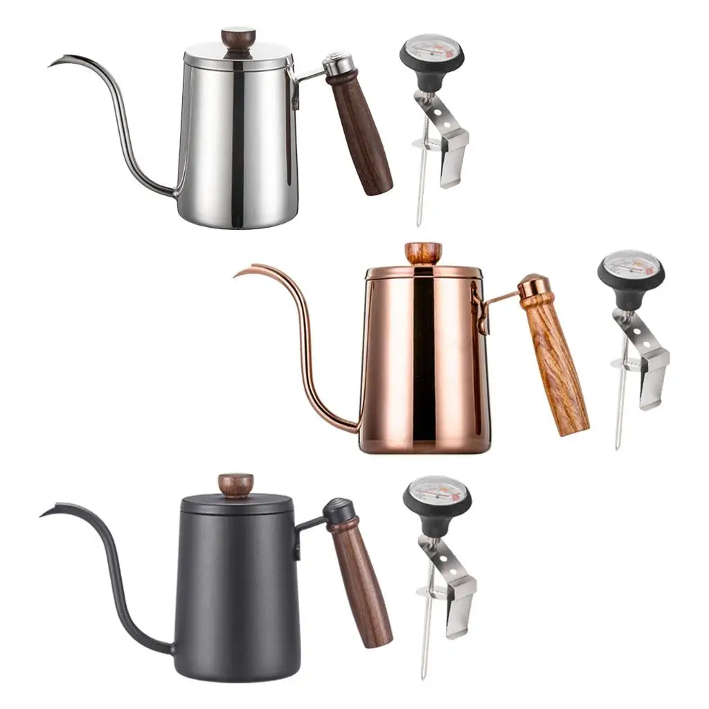 Pour Over Drip Kettle 600ml Coffee Long Spout Coffee Pot with Wood Handle