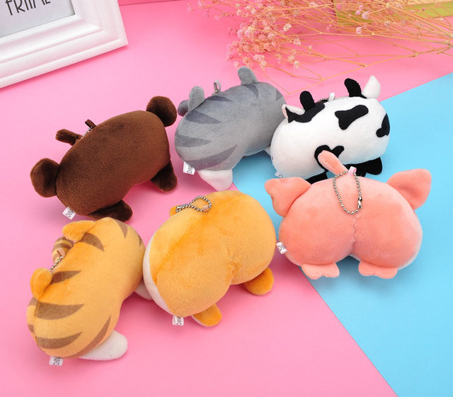 Heiheiup Cute Soft Peach Cat Plush Toys Corgi Dog Pig Keychain Bag