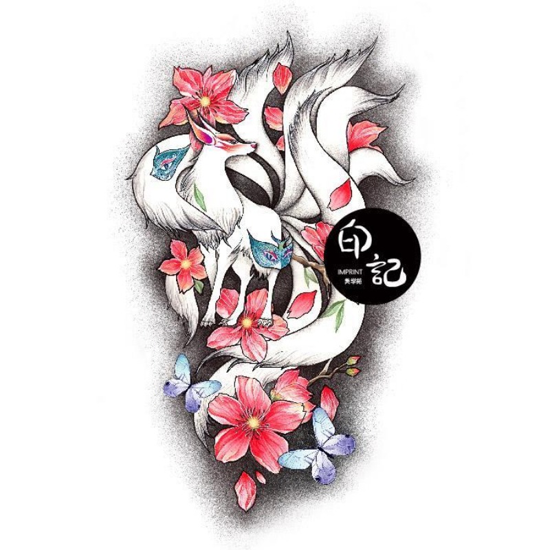 Ukiyoe Fuchs Tattoo Aufkleber dauerhafte gefälschte Tätowierung für Frau Arm temporäre Tätowierung japanische sexy Kunst Faux Tattoos wasserdichte Tatuajes – Detail 1