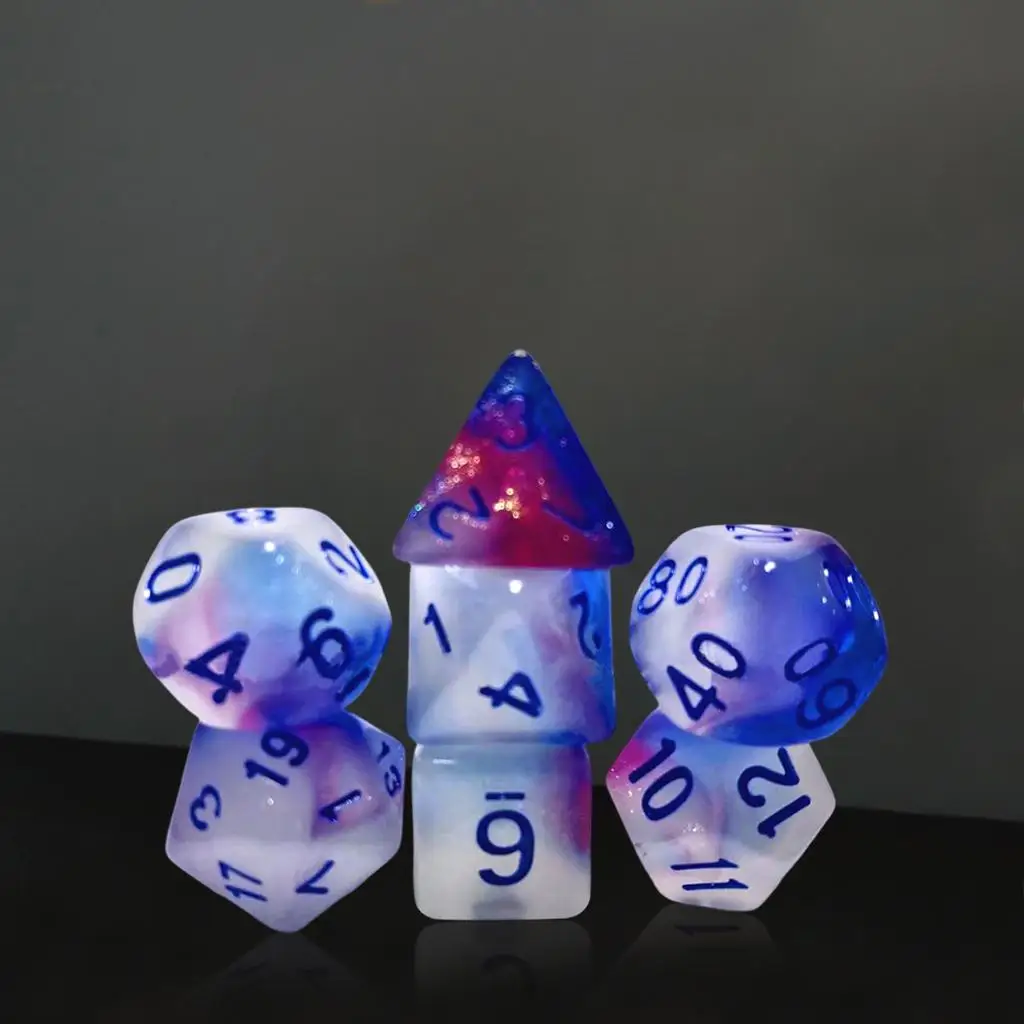 7Pack Acrylic Polyhedron Dice Glow in Dark for Teaching Prop Party Prop