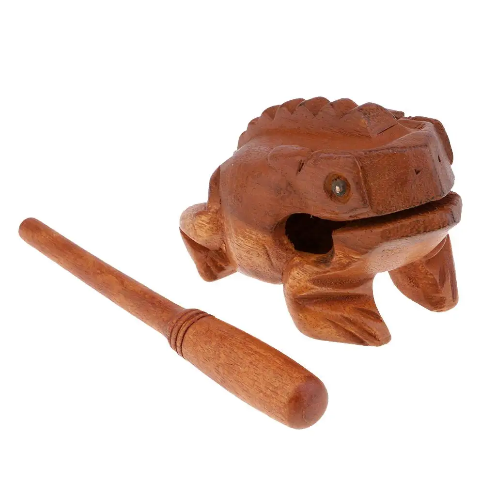 Traditional Craft Wood Luck Frog Home Office Decoration Kids Musical Toys -11cm