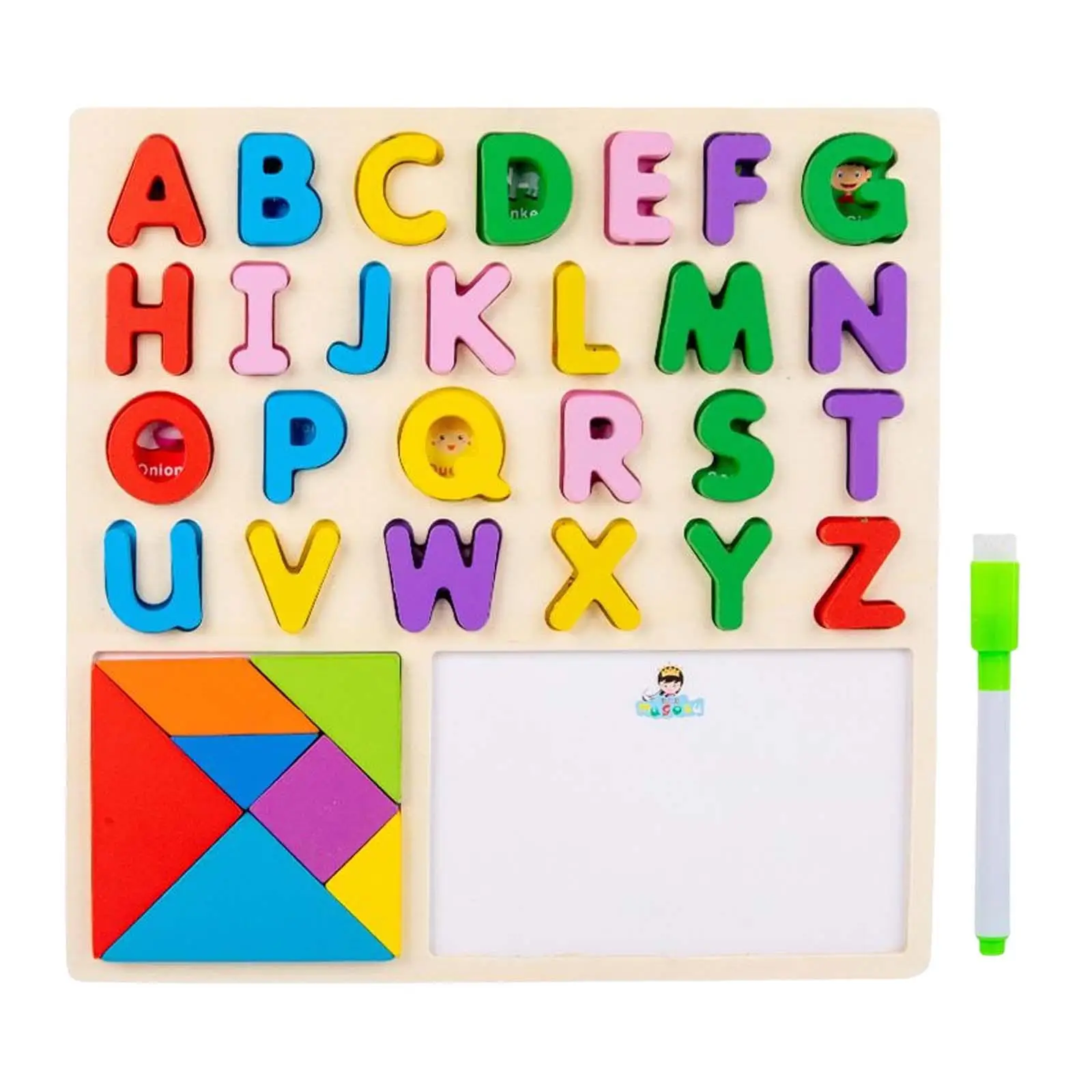 Wood Puzzle Matching Board, Multipurpose Puzzle Toy Alphabet Number Shape Fine