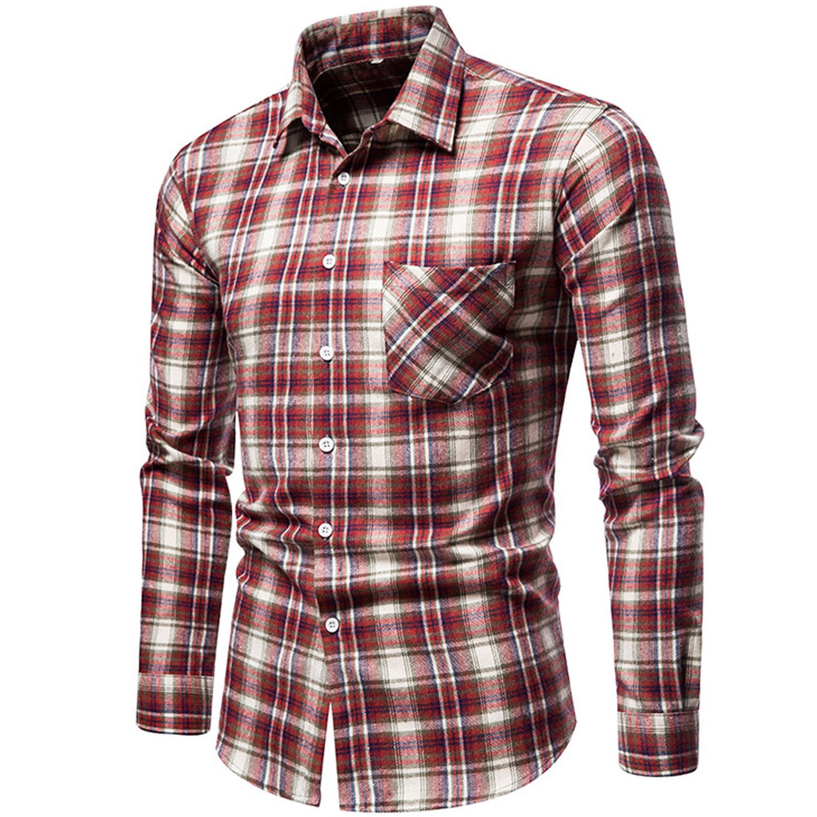 Men'S Plaid Long Sleeve Casual Loose 