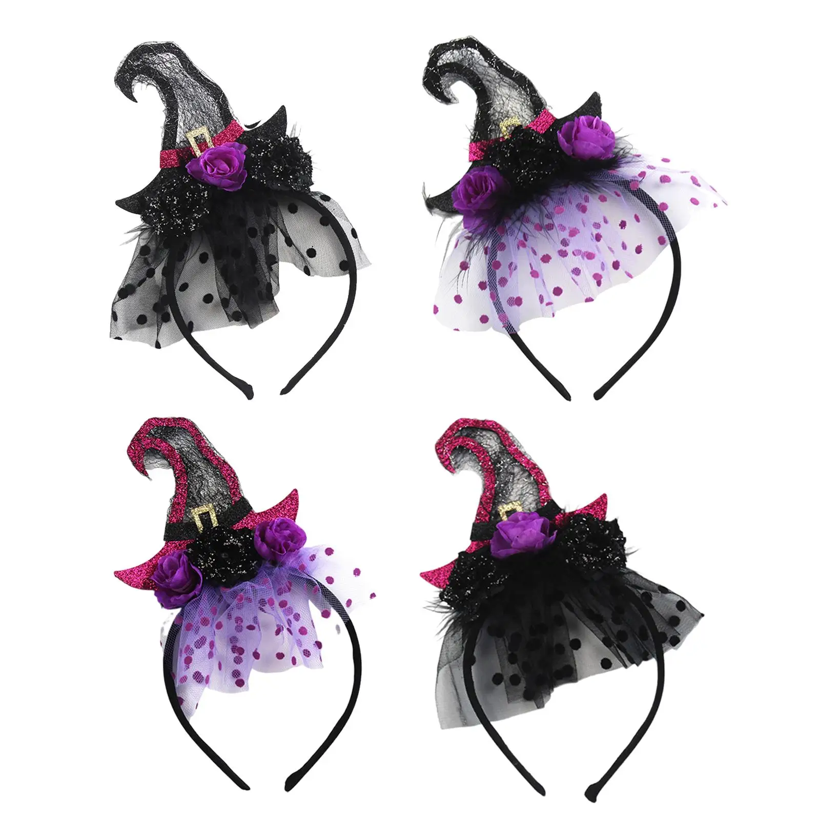 Halloween Witch Hat Headband Hair Hoop Decoration Lace Elastic Headwear Hair Band for Party Cosplay Dress up Carnival Women