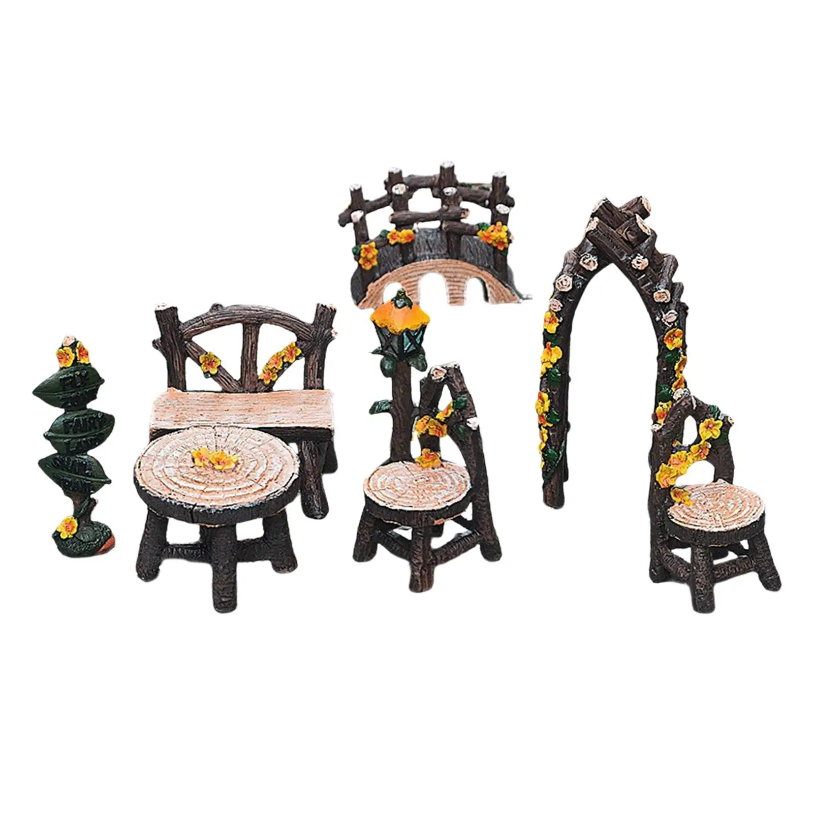 8Pcs Miniatures Fairy Garden Accessories Dollhouse Accessories Miniature Table and Chairs Set for Table Bonsai Terrarium Potted