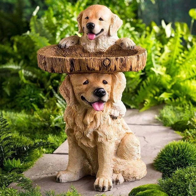 Playful Garden Dog Statues Puppy Shape Outdoor Bird Bath Feeder Polyresin  Birdbath Home Yard Animal Sculptures Decor 10*9*21 cm