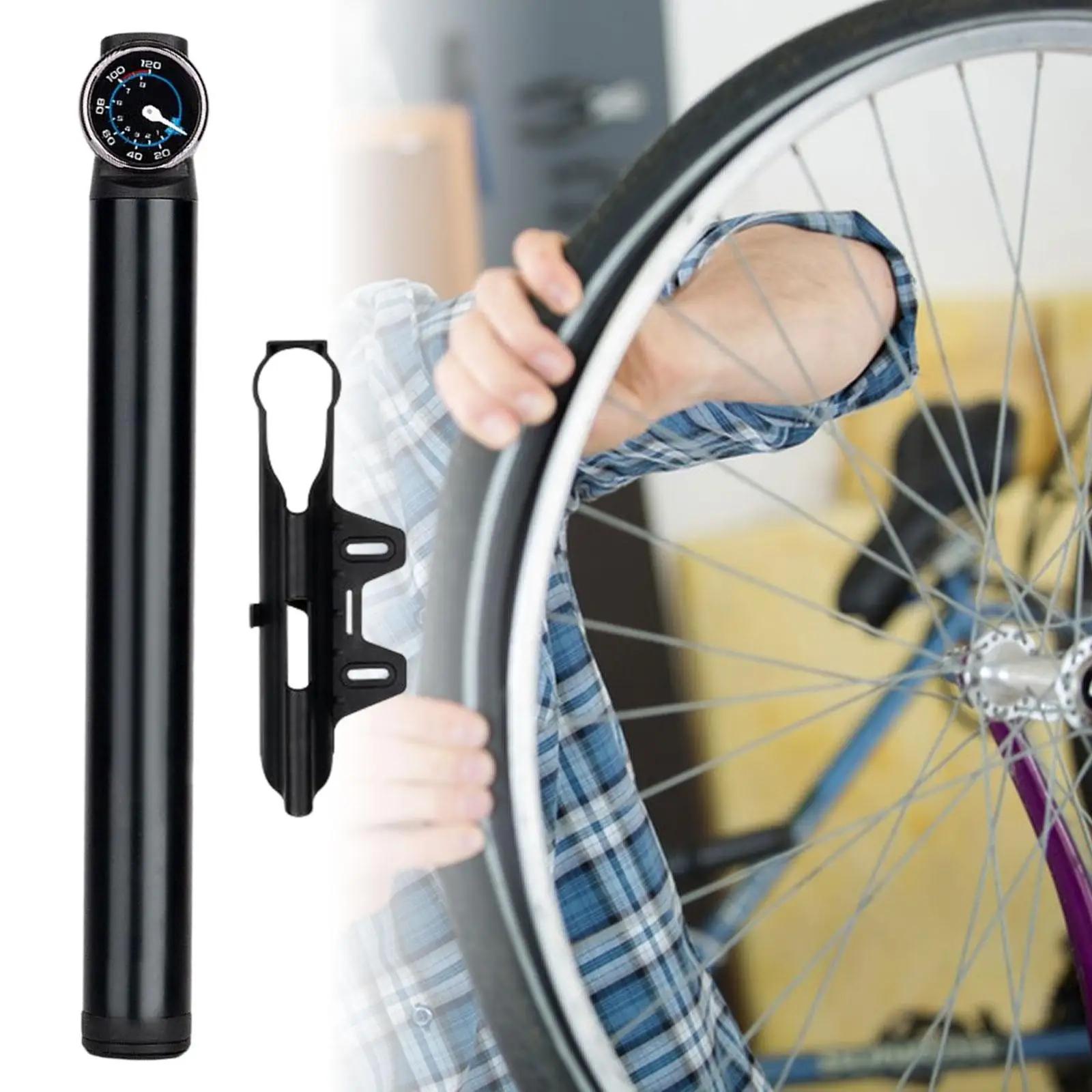 Mini Bike Pumps 120PSI High Pressure with Gauge Portable Bicycle Pump Bike Tire Pump for Cycling Travel