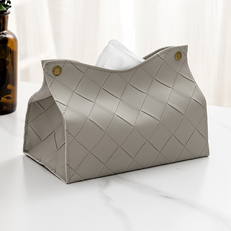 PU Leather Woven Plaid Tissue Box Nordic Modern American Living Room Hotel Table Tissue Box Car Tissue Holder Cheap Wholesale