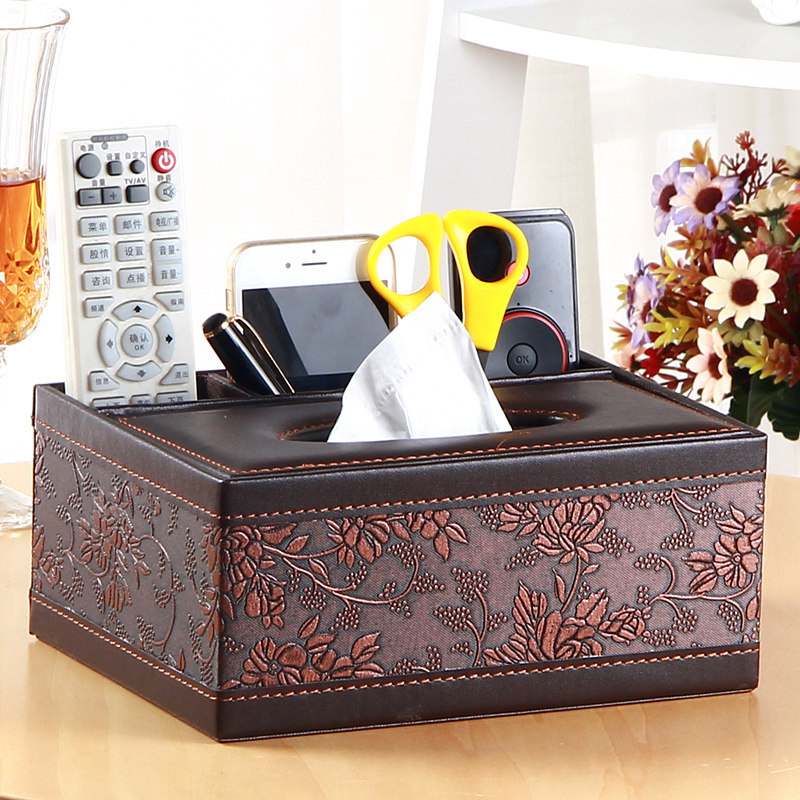 Description Picture 3 of itemPU Leather Tissue Box Cover Desk Makeup Cosmetic Organizer Remote Controller Phone Holder Home Office Tissue Paper Napkin Holder