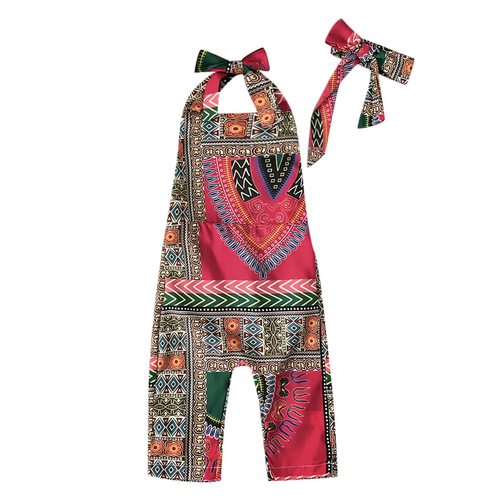 New Summer Baby Clothes Toddler Baby Girls Sleeveless Dashiki African Print Romper Jumpsuit Clothes Headband Set For 3M-3T Warm Baby Bodysuits 