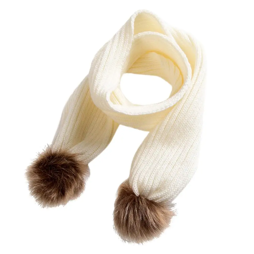 Newborn Baby Boys Girls Fur Pom Scarves Toddler Kid Winter Warm Plain Knit Scarf