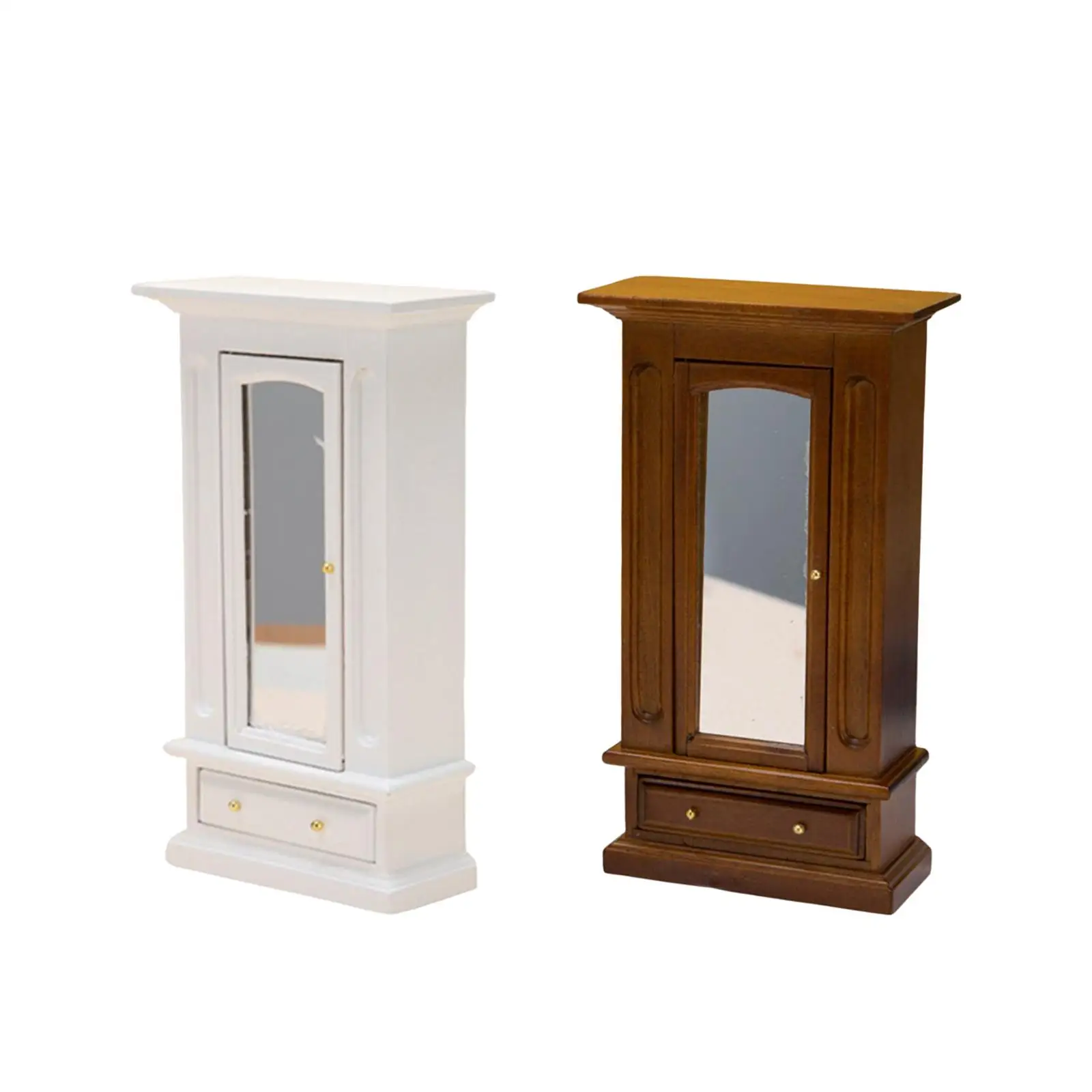 1/12 Dollhouse Wardrobe with Mirror Miniature Wood Furniture Study Decor