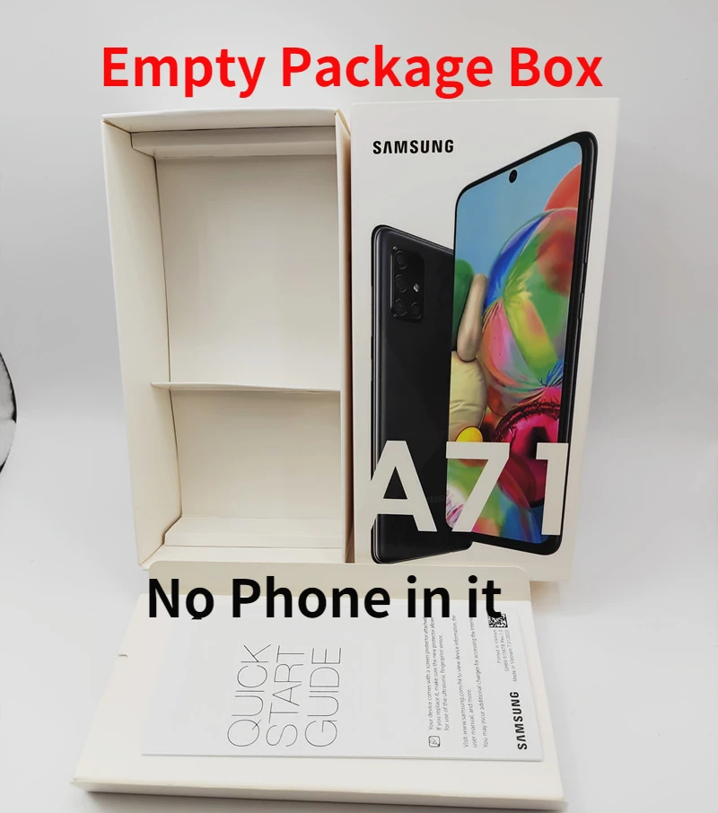 Black Genuine Samsung Galaxy A71 Retail Empty Packing Box Total New or with earphone OTG Converter Cable UK/US/EU A71 Charger 65 watt charger