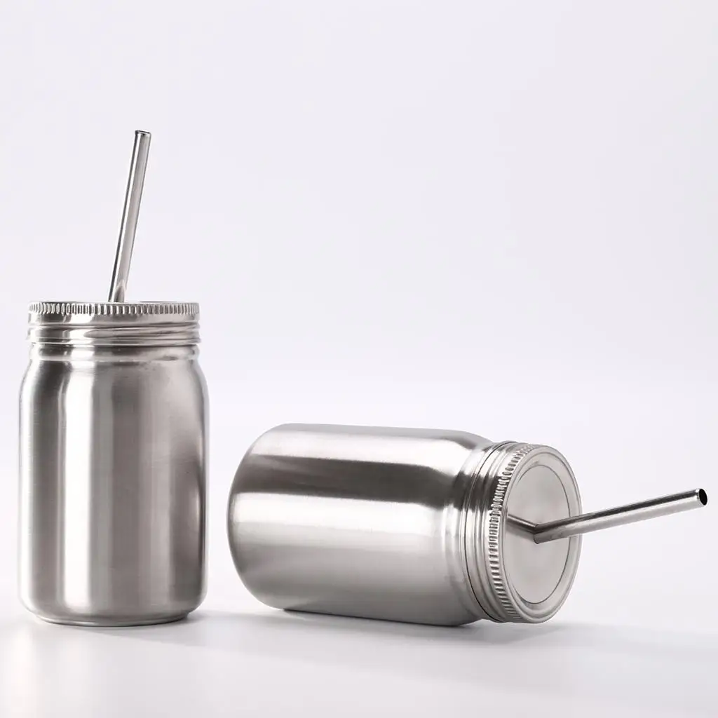  Jar with Straw and Lid, Iced Coffee Travel Mug,Stainless Steel Drinking Tumbler,Insulated Metal Cup,  Jar