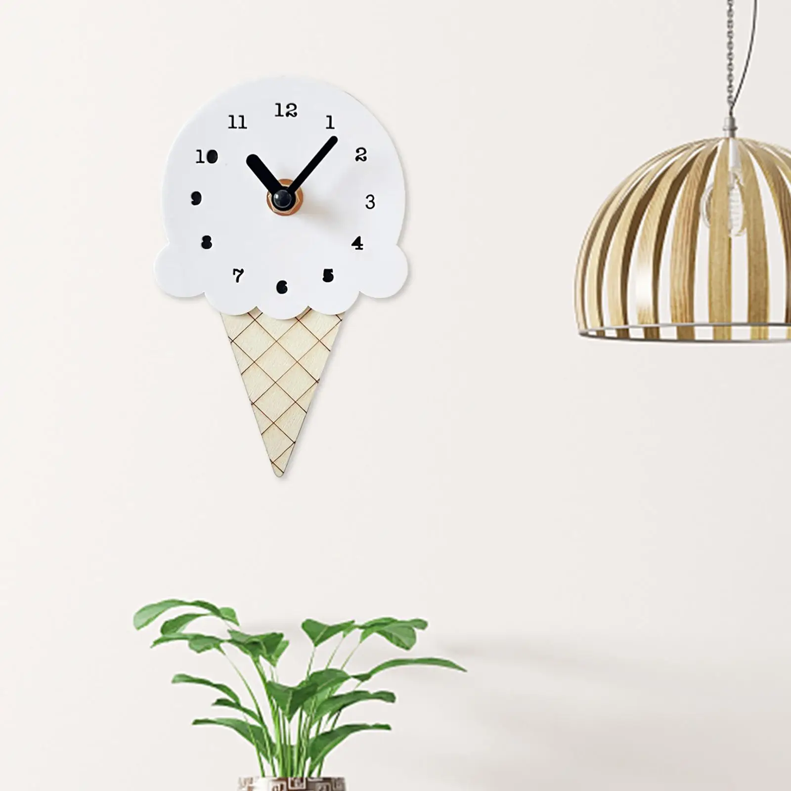 Wall Clock Ice Cream Shape Ice Cream Shaped Basswood Stylish Silent Clock for Office Living Room Home Wall Decor Kids Room