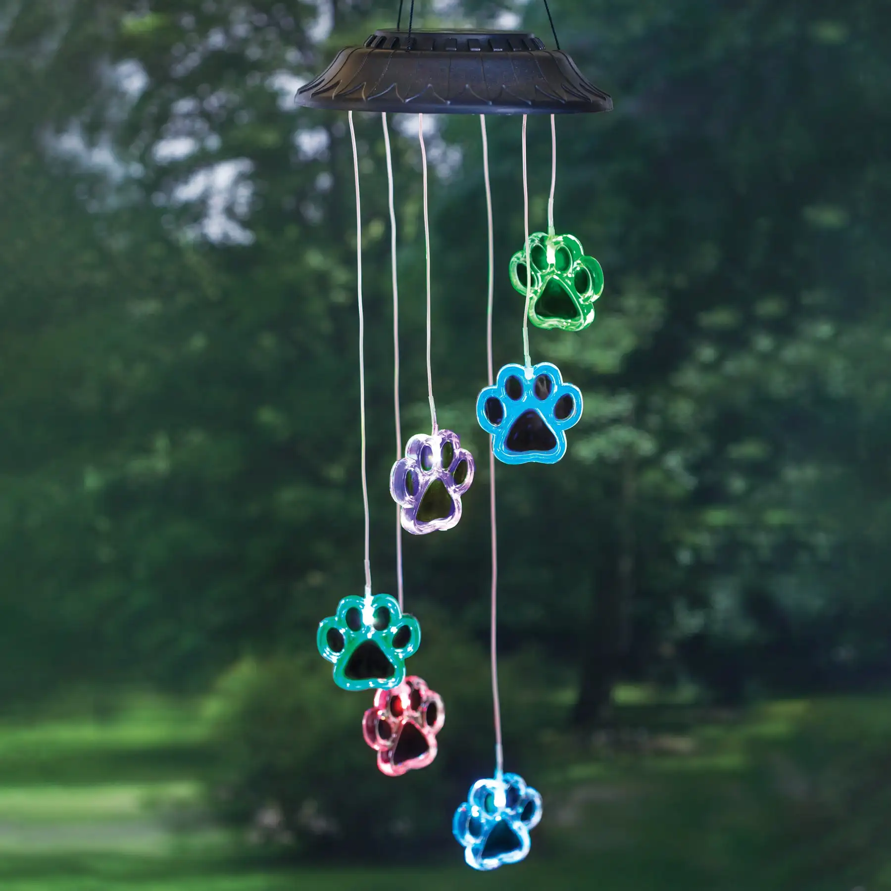 Pet Pawprint Solar LED Wind Chimes Lights Dogs Cat Six Outdoor Waterproof Color Changing Balcony Yard Patio Decor for Pet Lover solar led lights outdoor