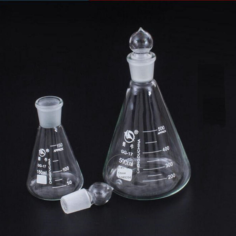 para laboratório de vidro de borosilicato erlenmeyer frasco cónico com rolha moída