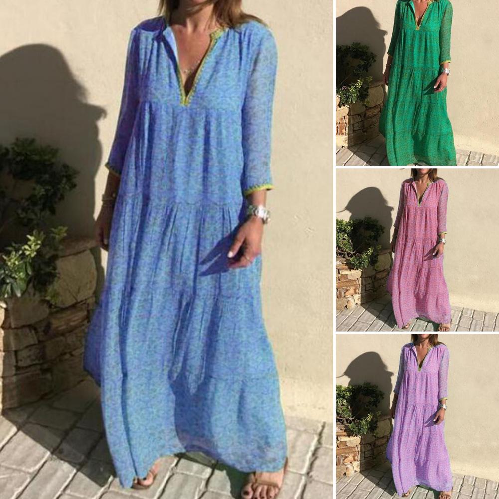 vestido maxi estilo boho, elegante, decote V,