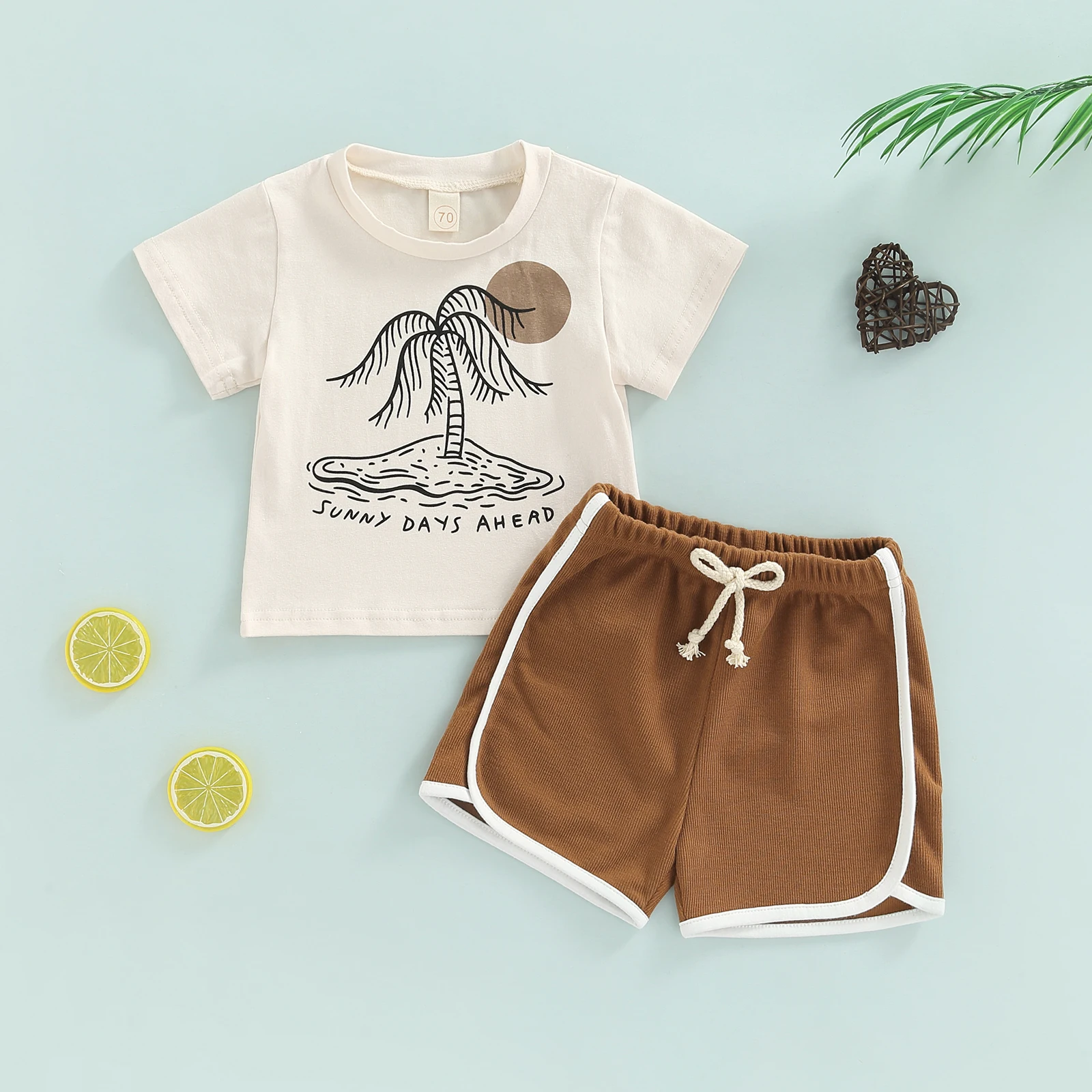 small baby clothing set	 2022 0-24M Baby Boy Girl Clothing Tree Sun Letter Print Short Sleeve Round Neck T-Shirt Tops+High Waist Cute Shorts Summer 2pcs baby clothes in sets	