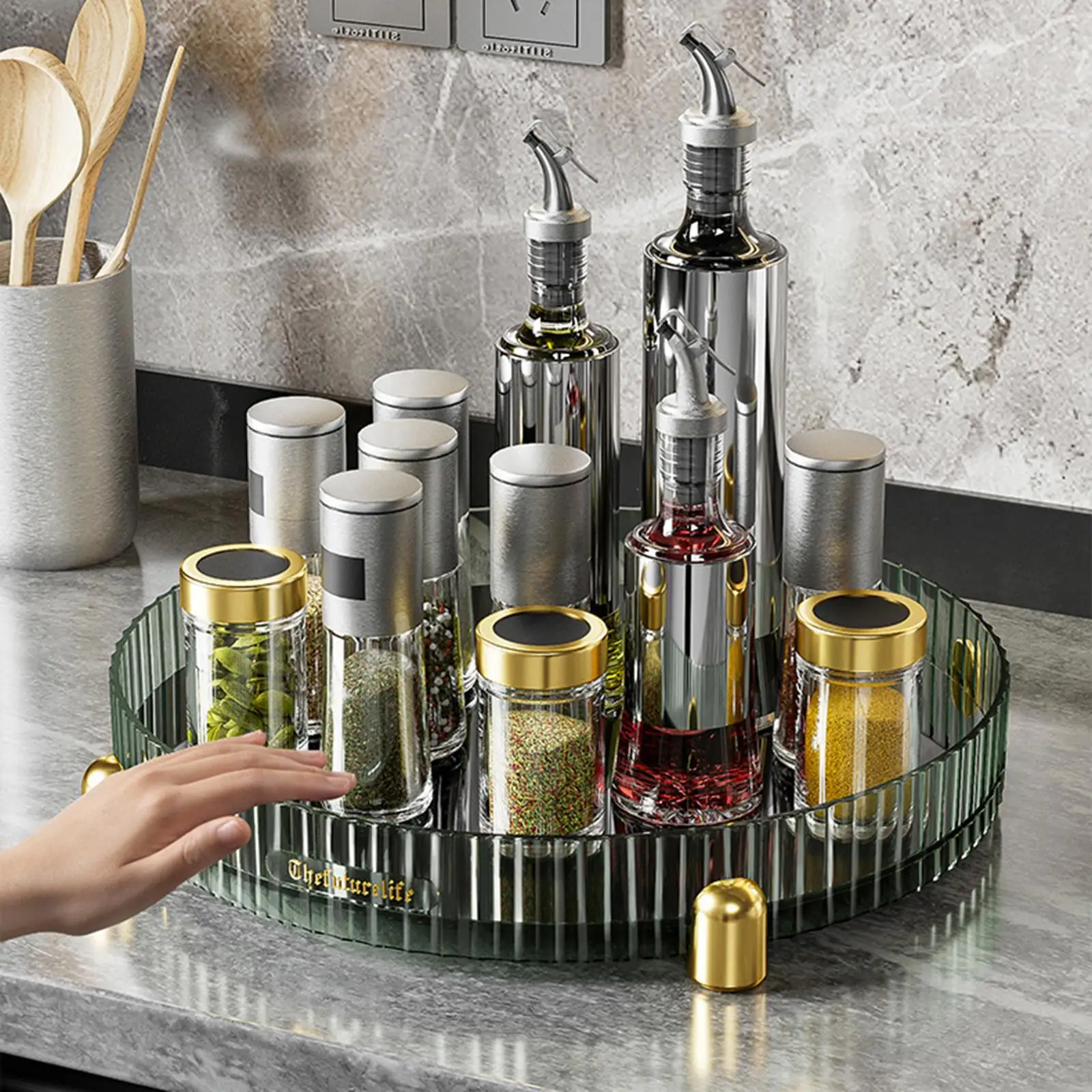 Rotatable Vanity Tray Cosmetic Storage Tray for Kitchen Restaurant Bathroom