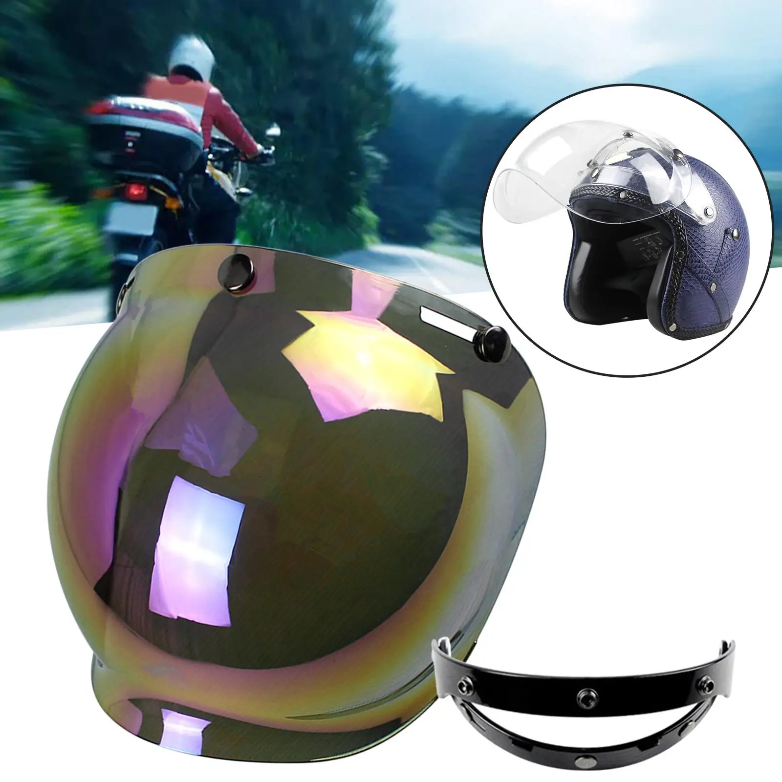 Motorcycle Helmet Visors Bubble Shield High Strength PC Lens Wind Shield for 3-Snap Open Face