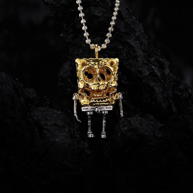 SpongeBob Skeleton Pendant Skull Necklace for Men Women Vintage Chain Hip  Hop Gothic Punk Rock Personality Halloween Jewelry