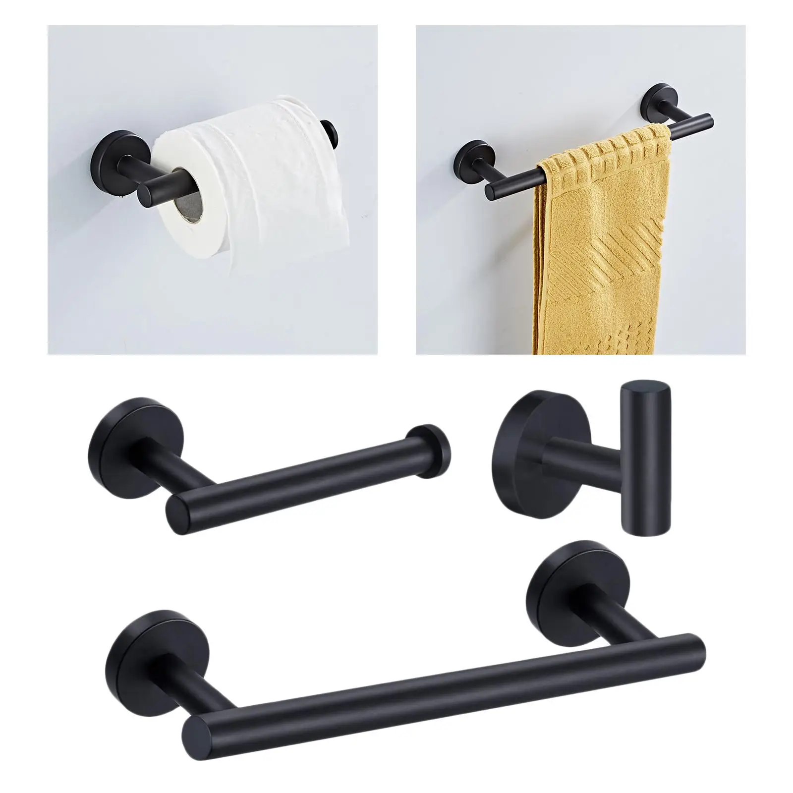Bathroom Brushed -Piece Accessories Set  Stainless Steel Bath Shower (Robe Hook,  Holder, 12