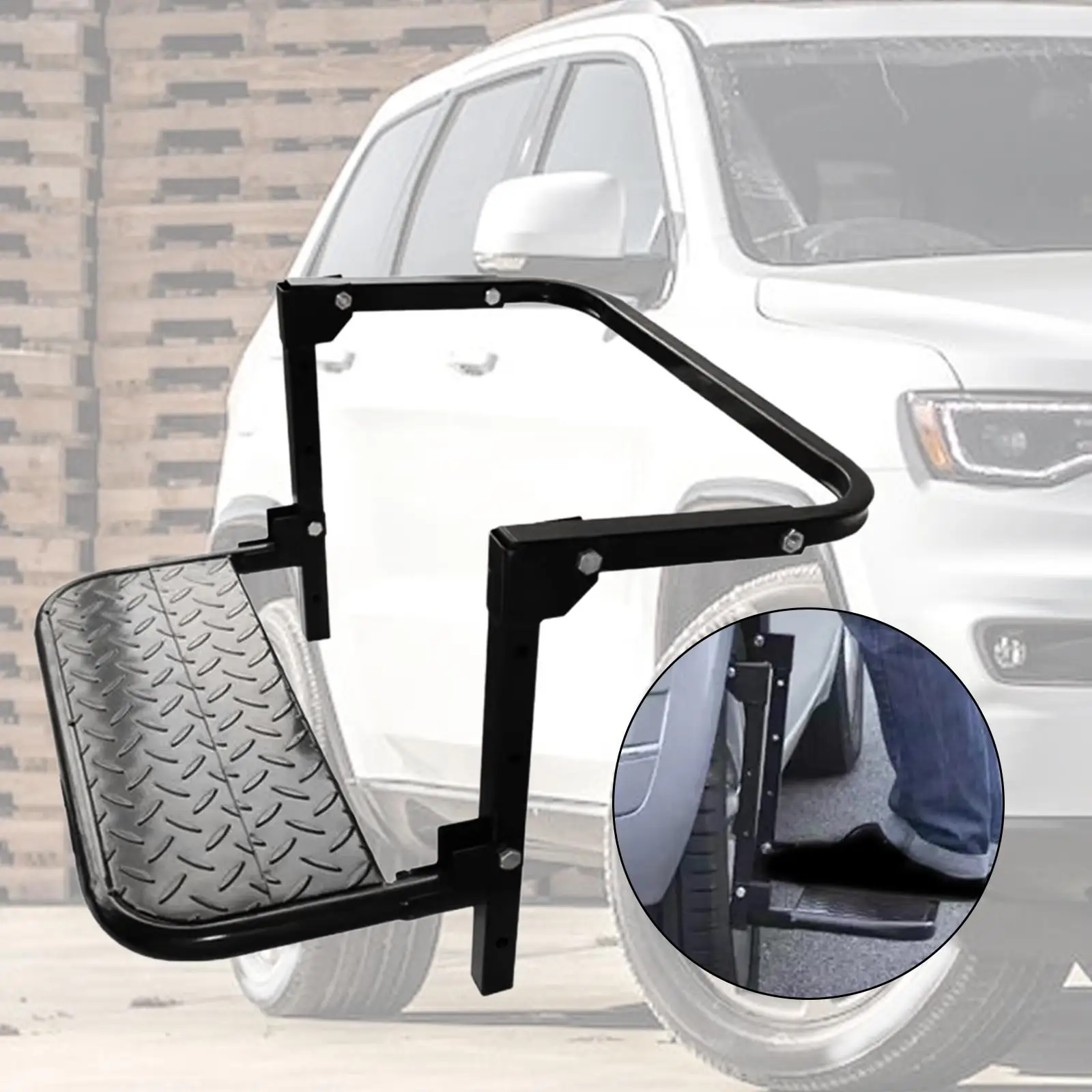 Folding Tire Wheel Mounted Step, Large Weight Capacity Stable Non SUV