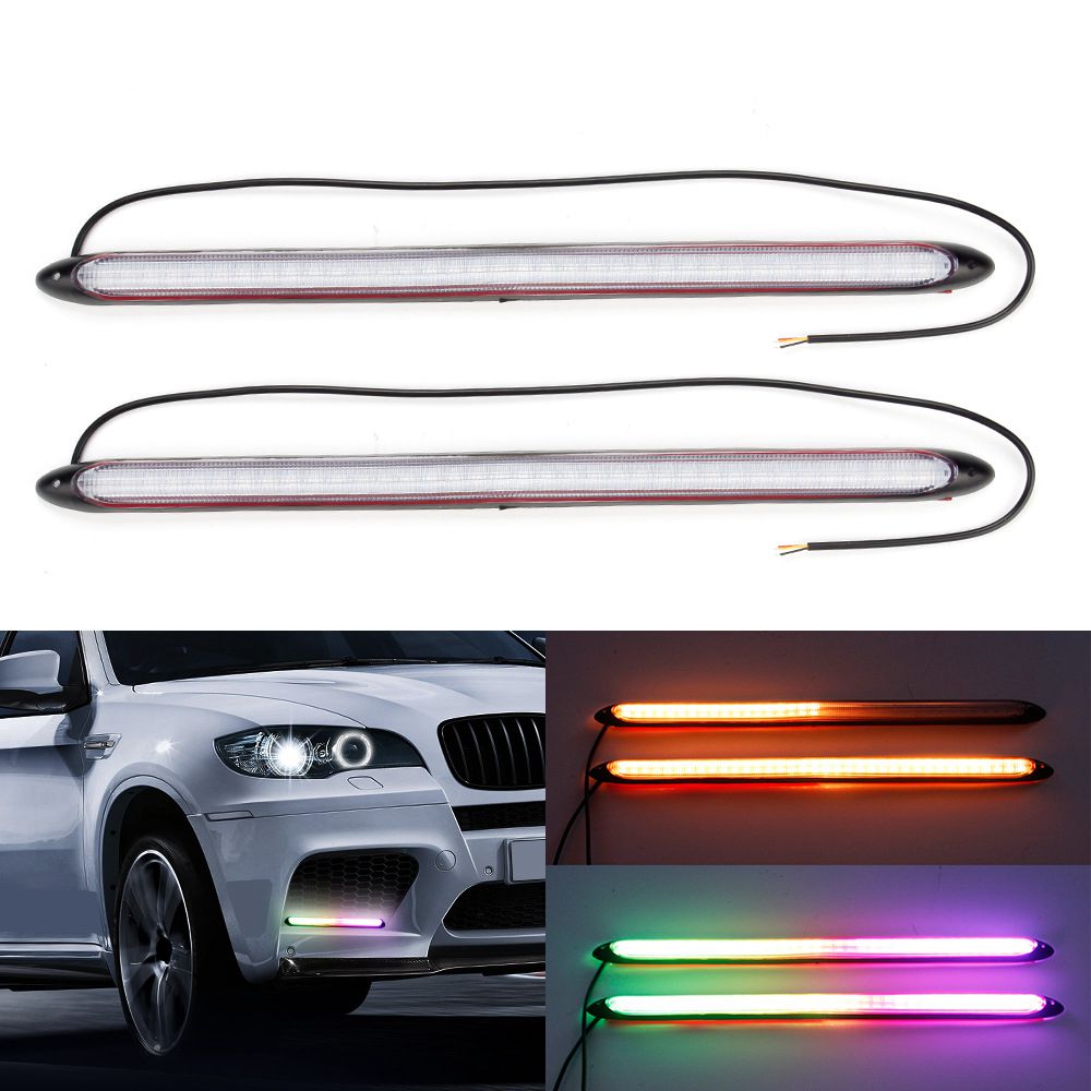 2Pcs/set Universal Car DRL LED Daytime Running Lights Waterproof Headlight Strip White/RGB Sequential Flow Turn Signal Light