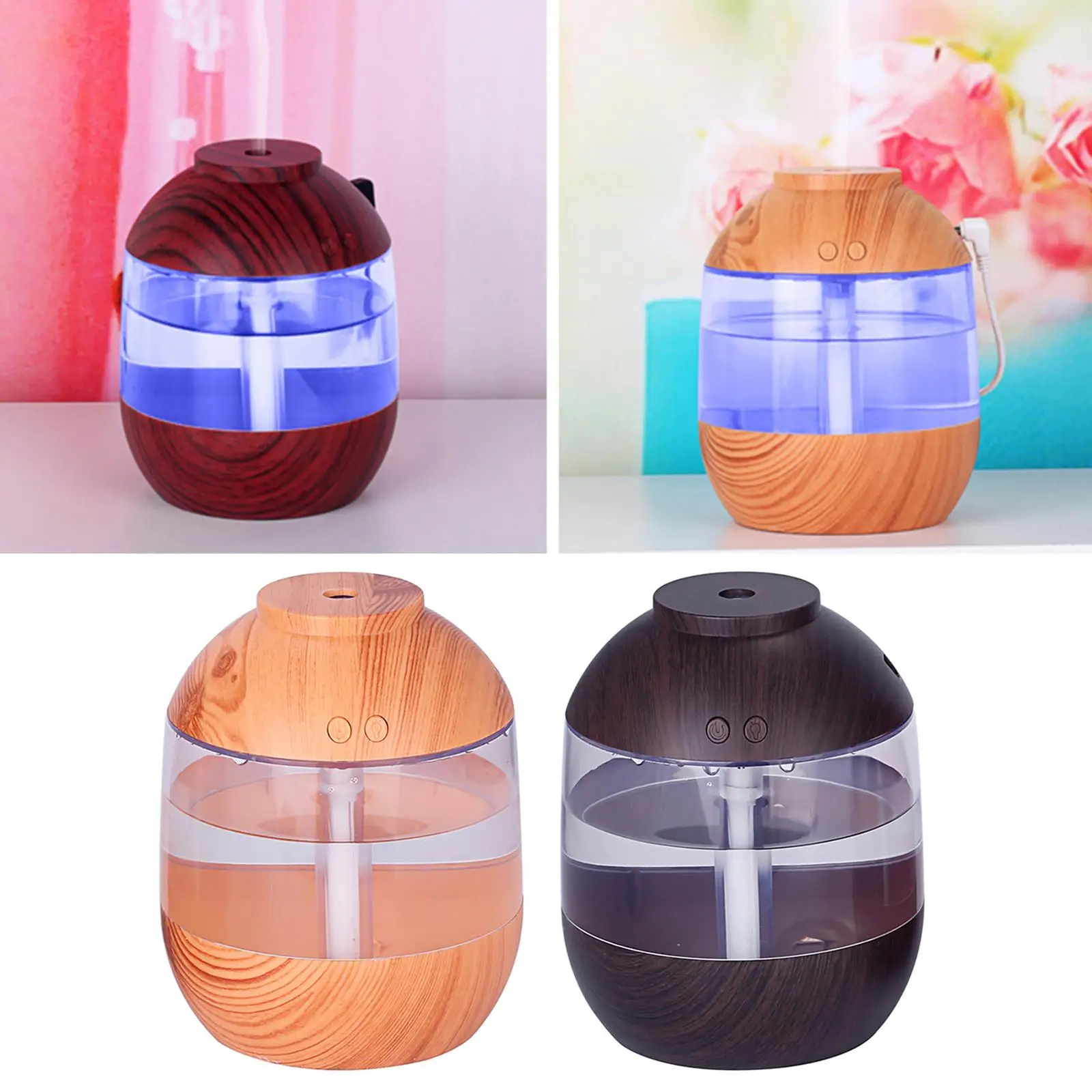 Wood Grain Cool Mist Humidifier Quite with Night Lamp USB Essential Oil for Bedroom Room