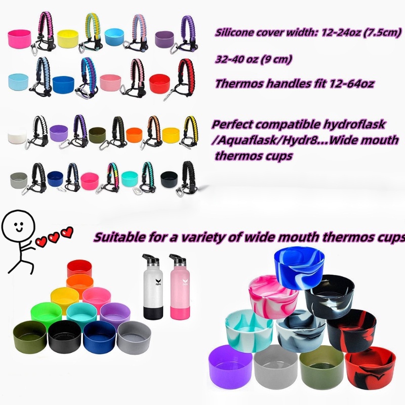 Description Picture 4 of item12-40oz Aquaflask Paracord Holder Rope Water Bottle Handle Tumbler Silicone Boot Set Protector Cup Water Bottle Accessories