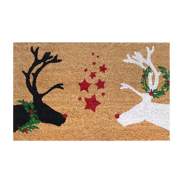 Christmas Door Mat Indoor Entrance Christmas Winter Scenery Red Truck Pull  Xmas Tree on Wooden Grain Front Door Mat Non-Slip Absorbent Kitchen Doormat