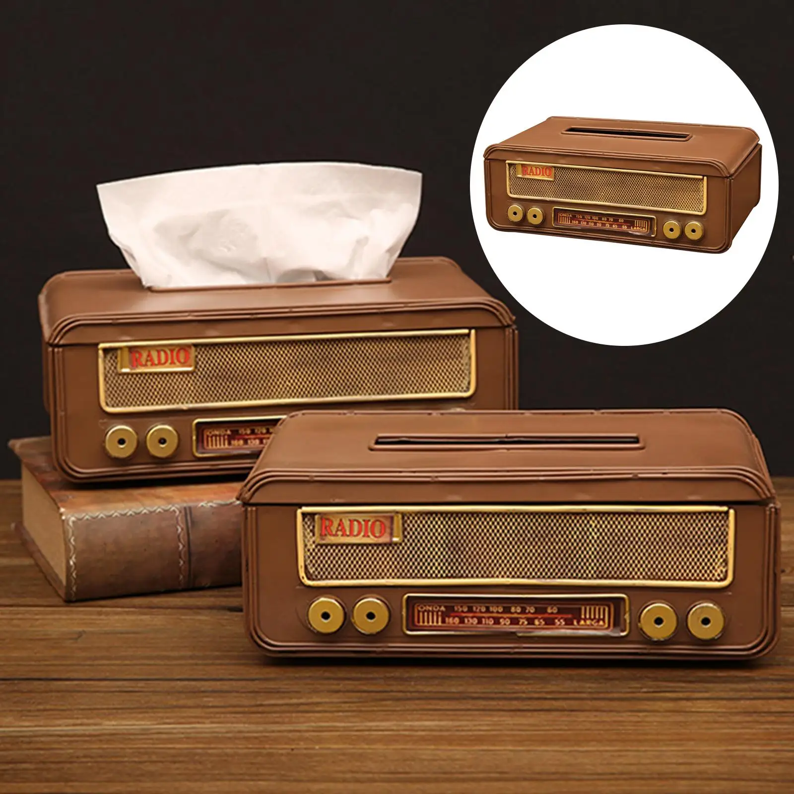 Radio Shape Tissue Box Desk Organizer Napkin Holder for Living Room Bathroom