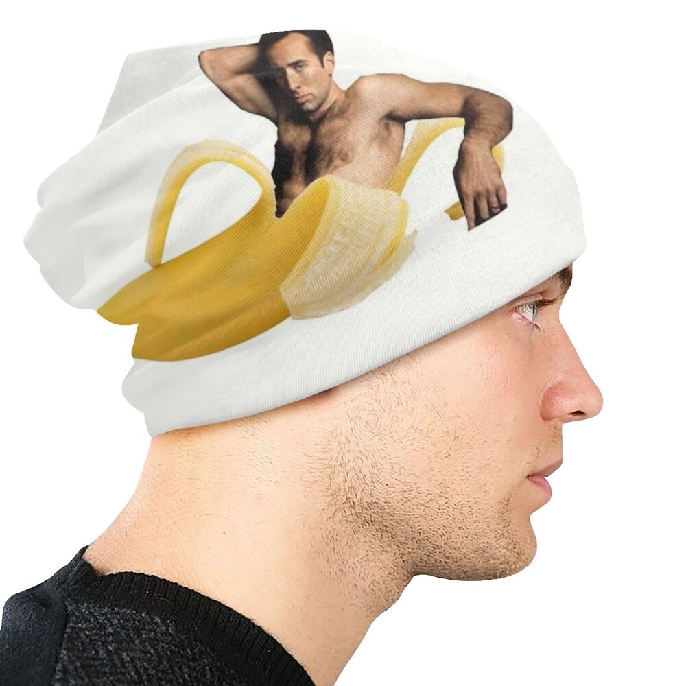 Benutzerdefinierte Nicolas Cage In A Banana Bonnet Beanie Strickmütze Männer Frauen Hip Hop Unisex Lustige Meme Warme Winter Skullies Beanies Cap – Detail 4