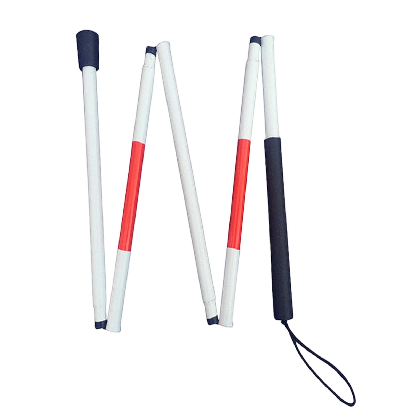 Folding Blind Cane Anti Shock with Red Reflective Tape Red and White Non Slip Handle Foldable Walking Stick for Outdoor Hiking