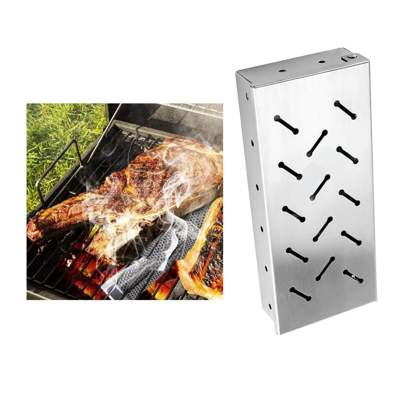 Durable BBQ Stainless Steel Smoker Box Charcoal Gas Grill for Meat Smoking