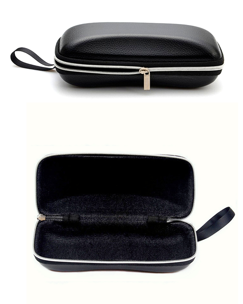 Modisches, hochwertiges Brillenetui-Set aus schwarzem Leder für Damen und Herren – Detail 4