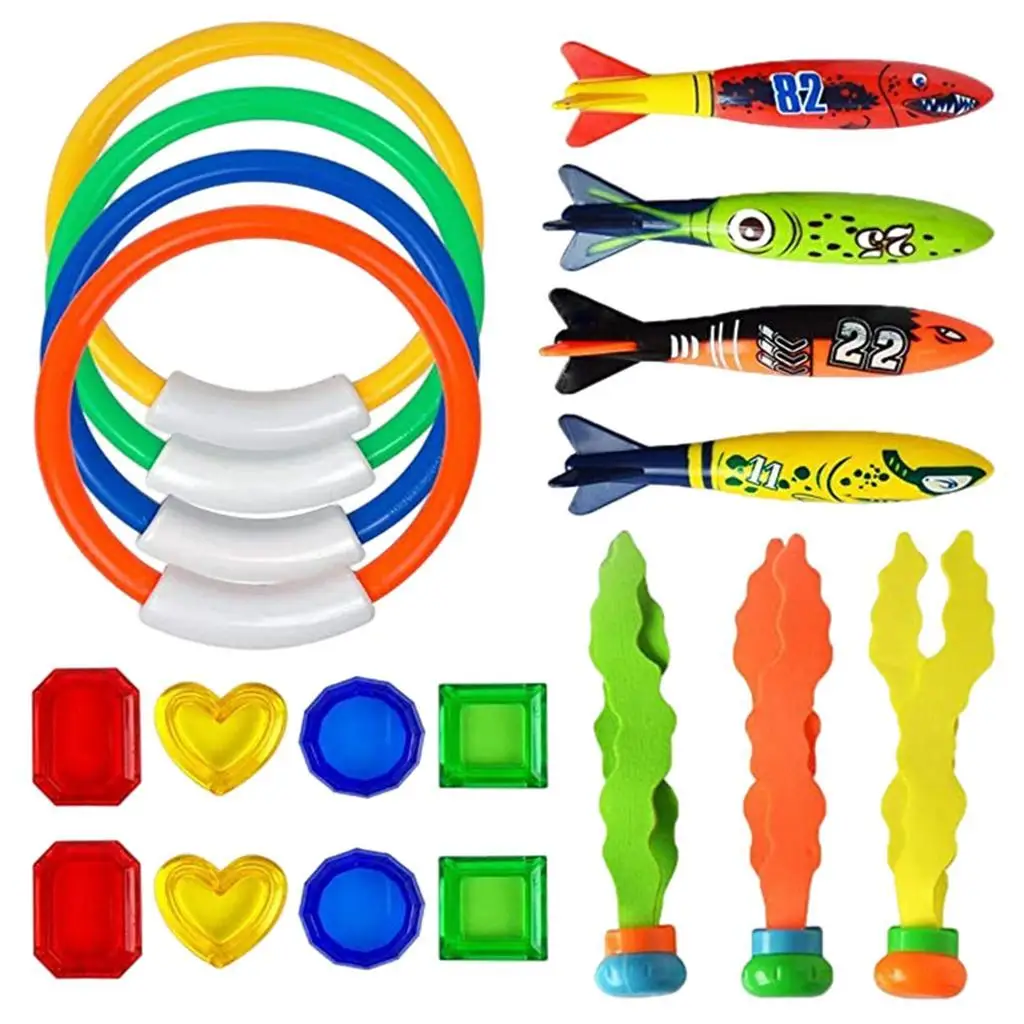 19pcs Plastic Diving Toys Underwater Swimming Pool Toys Summer Water Game