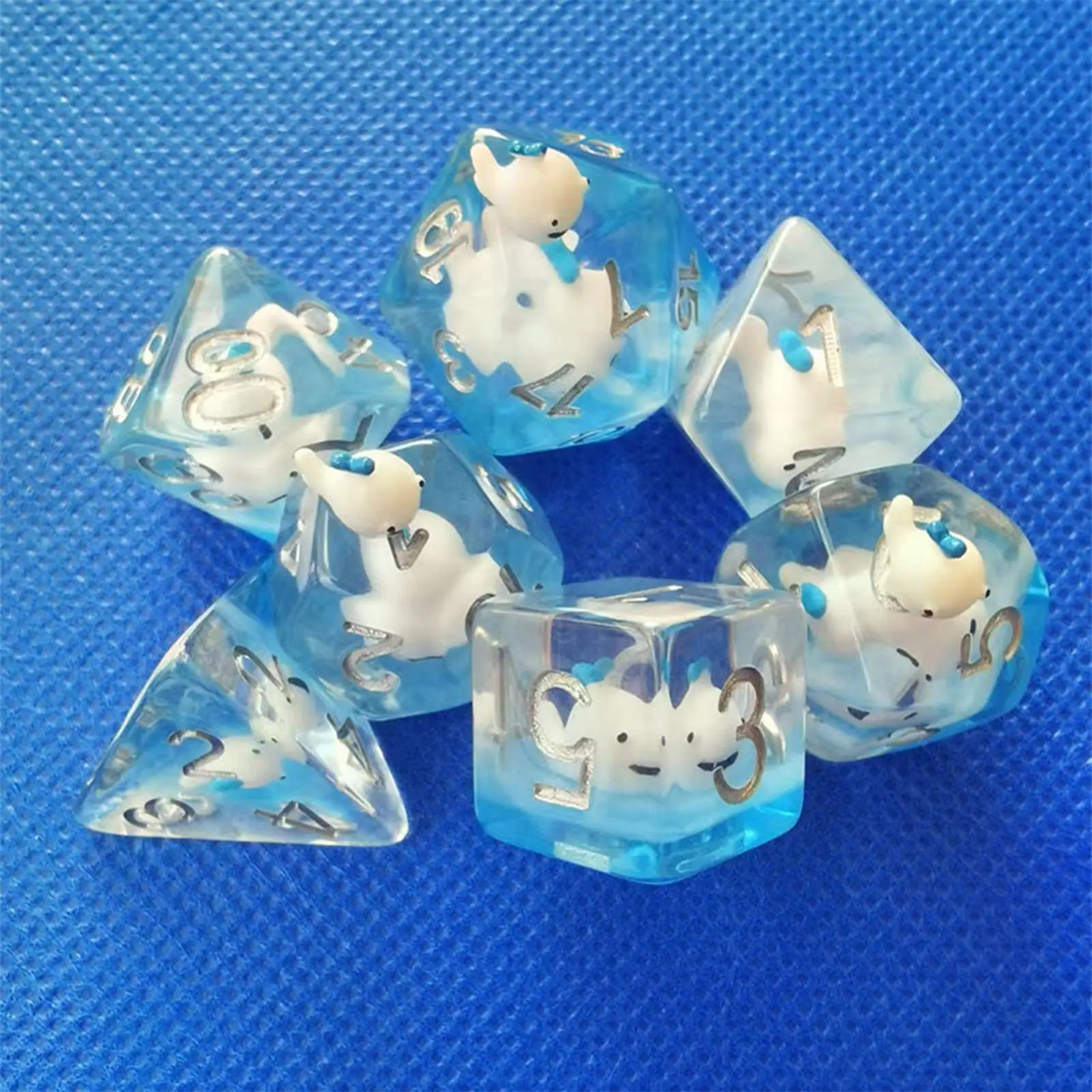 7Pcs Acrylic Polyhedral Dices w/ Animal Dolphin D6 D4 D8 D10 D12 D20 for Role Playing Table  Board Games Party Favor