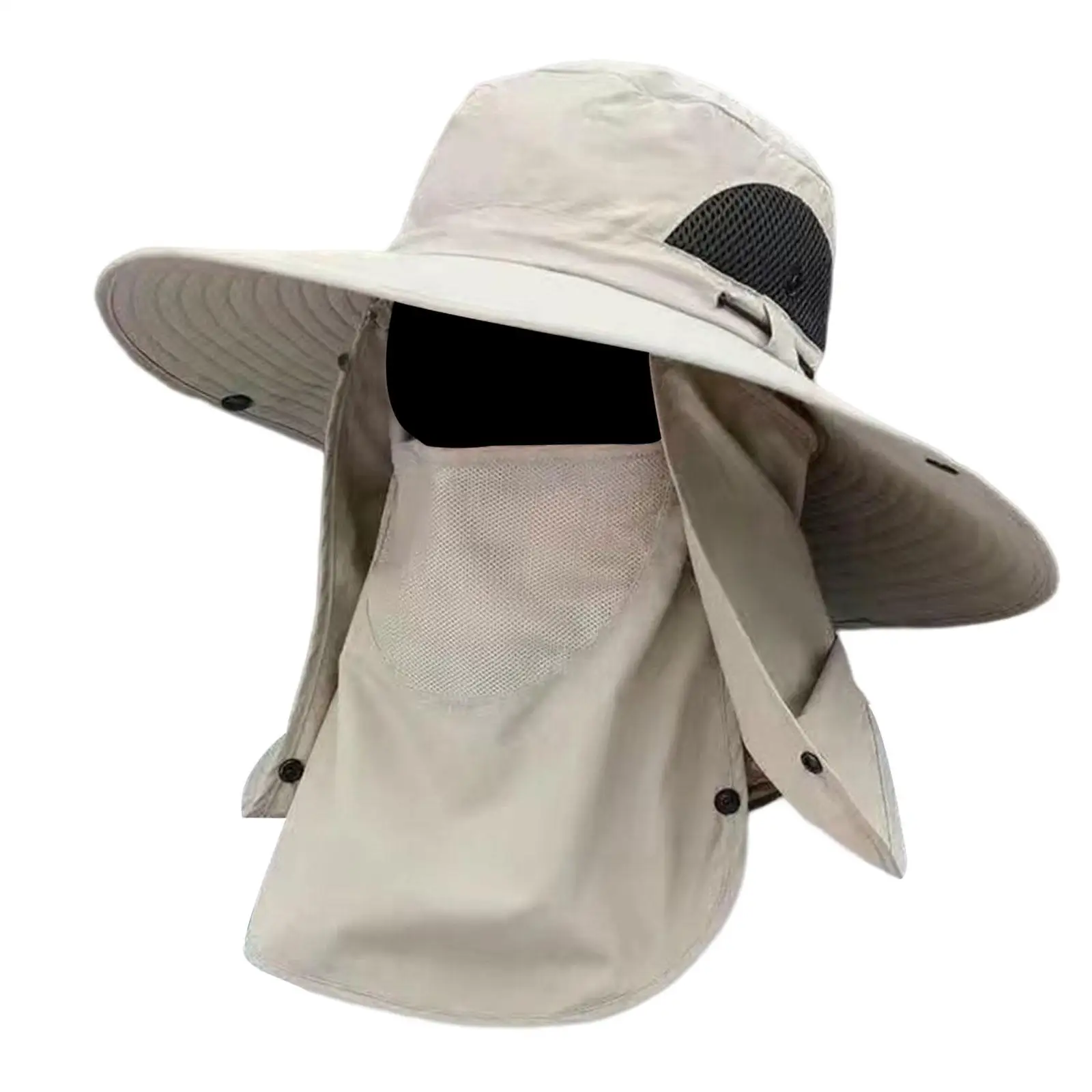 Fishing Hat Windproof Strap Outdoor Sun Cap with Detachable Face Neck Flap Cover for Gardening Women Men Climbing Backpacking