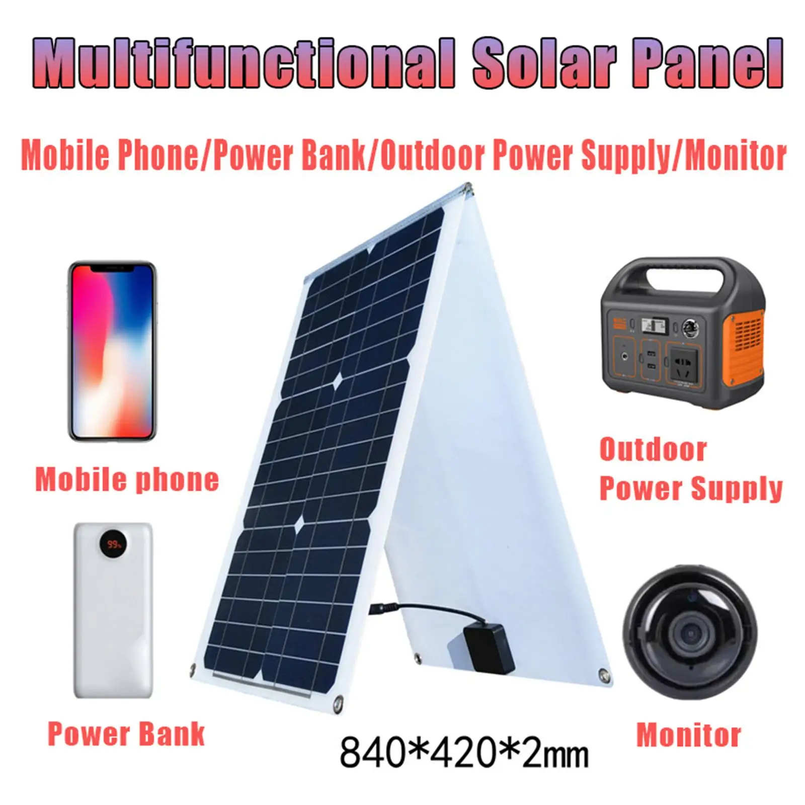 36W DC 12V USB 5V Monocrystalline Solar Panel Power Station GPS Phone Charger for Biking Outdoor Yard
