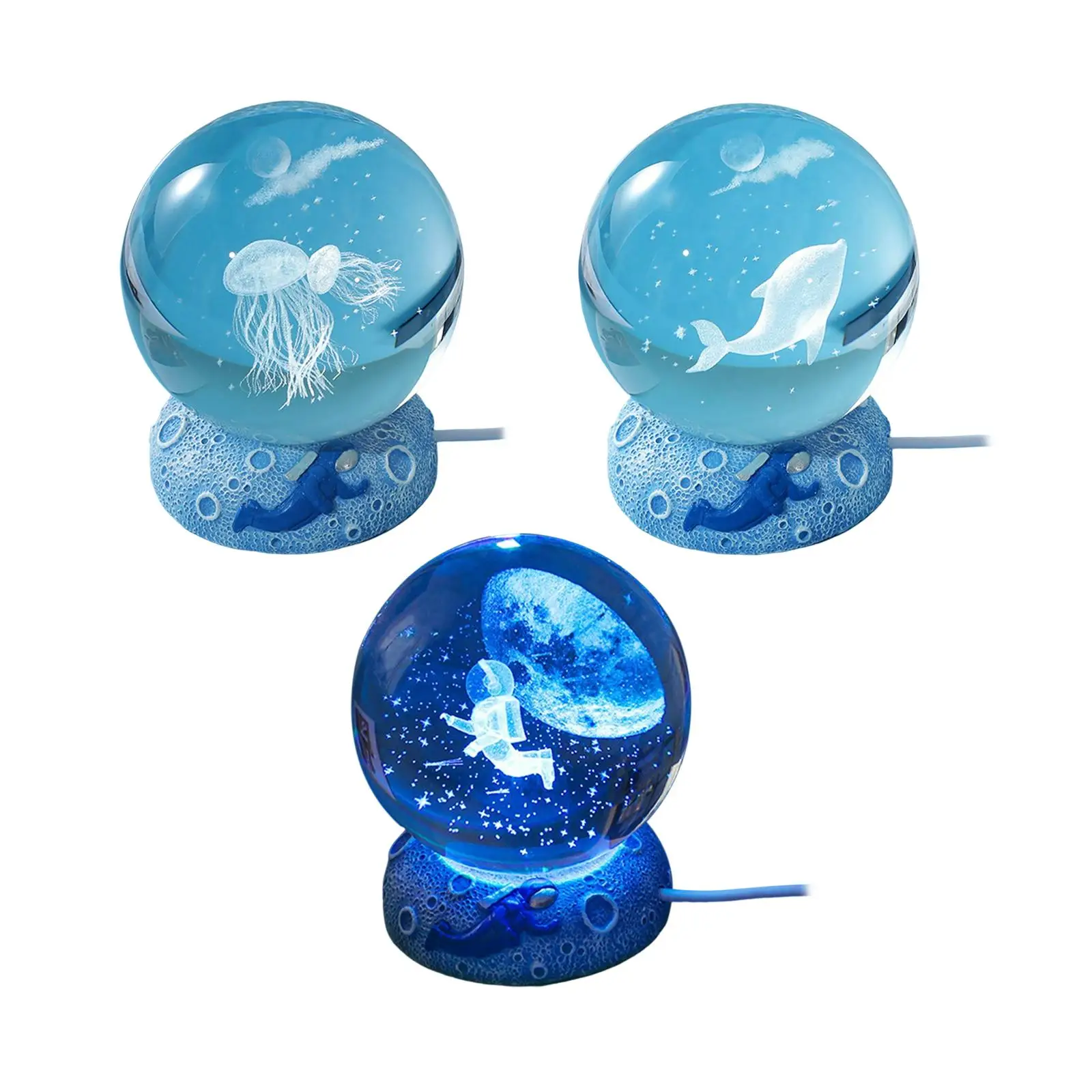 Creative Ball Night Light Bedside Lamp with Base Decorative Moon Light for Living Room Home Party Decoration Ornament