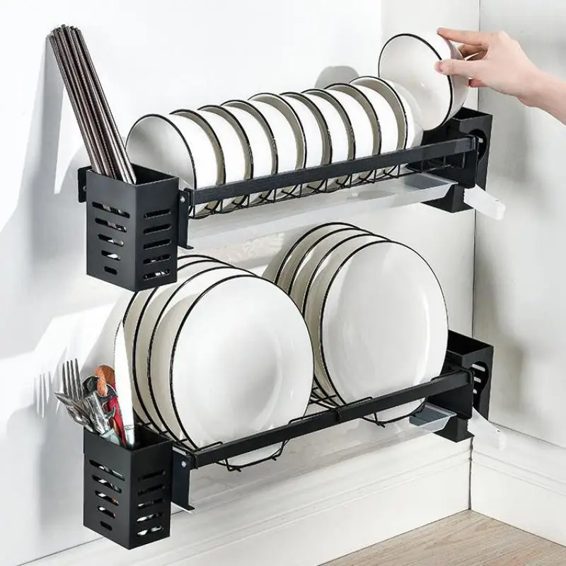 PUSDON Over Sink Dish Drying Rack (34-45) 3 Tier, 2 Cutlery Holders  Adjustable Dish Drainer for Kitchen Storage Countertop - AliExpress