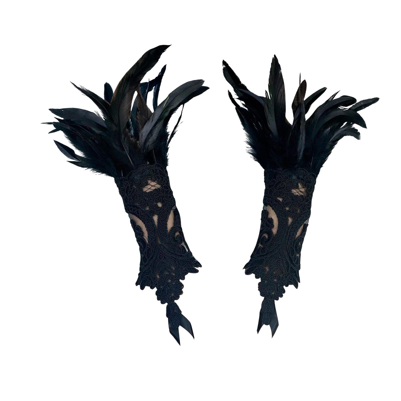 Punk Gothic Gloves Steampunk Wristband Costume Women Feather Wrist Cuff for Dance Wedding Prom